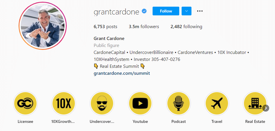 @grantcardone Instagram marketer