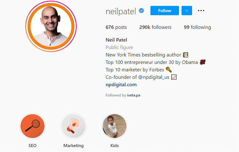 @neilpatel SEO gurus Instagram profile