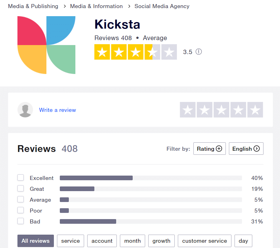 Kicksta Trustpilot