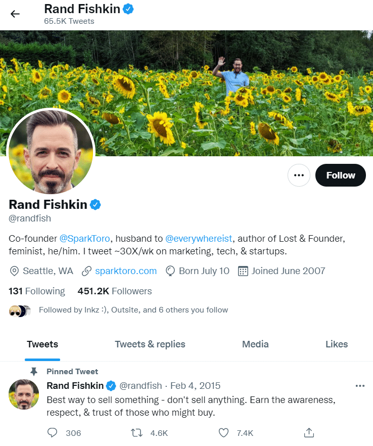 Rand Fishkin SEO gurus Twitter profile