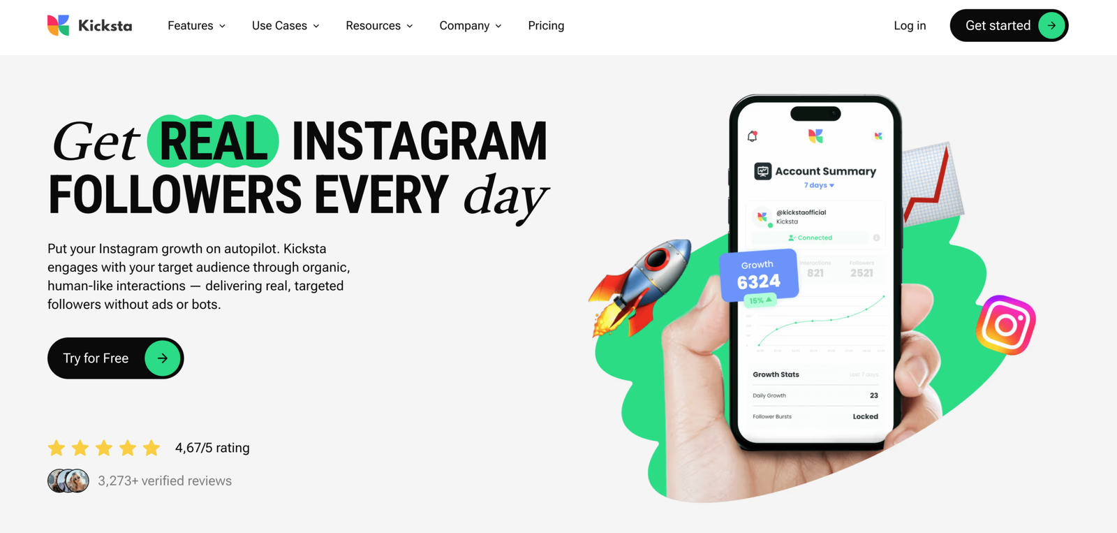 Kicksta homepage hero section